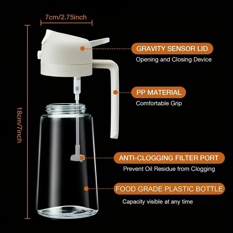 Multi-Functional Kitchen Oil Bottle Spray Oil Pouring Two-In-One Food-Grade Material Is Not Easy to Damage 500ML Large Capacity