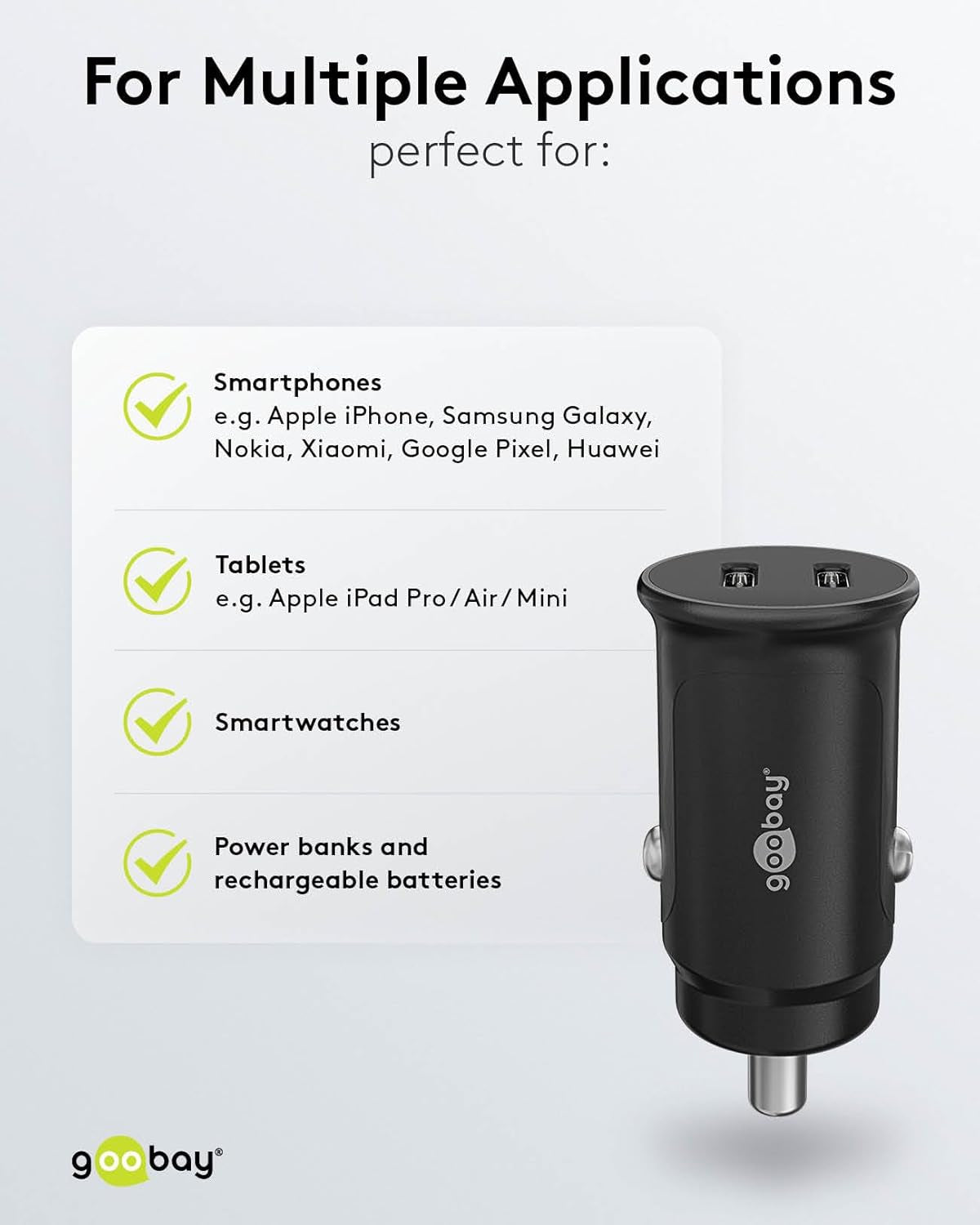 59705 Cargador De 2 Puertos Para Coche/Automóvil Con USB-C PD (Power Delivery), Mini Cargador De Mechero De Doble USB, Coche Y Camión (12V / 24V), 30W